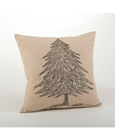 Saro Lifestyle Christmas Tree Beaded Decorative Pillow, 18" X 18" In Silver