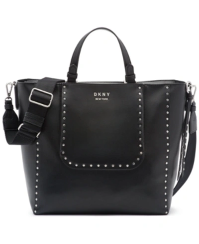 Dkny Pauline Leather Tote In Black/silver