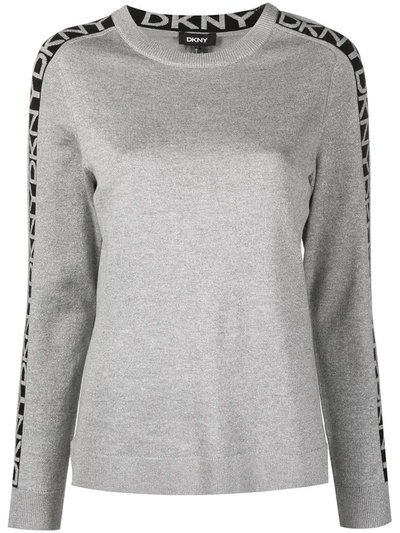 Dkny Crewneck Logo-sleeve Sweater In Grey