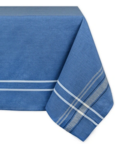 Design Imports Chambray French Stripe Tablecloth 60" X 84" In Blue1
