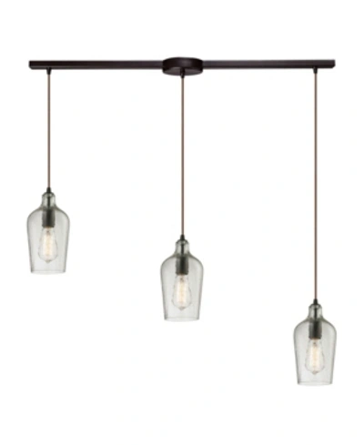 Elk Lighting Hammered Glass Collection 3 Light Pendant In Oil Rubbed Bronze