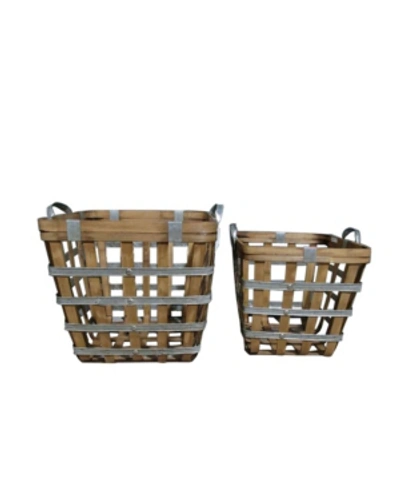 Ab Home Square Wooden Woven Baskets, Set Of 2 In Natural