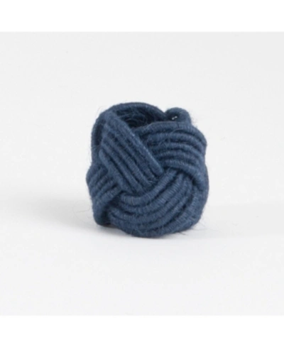 Saro Lifestyle Braided Jute Napkin Ring, Set Of 4 In Navy
