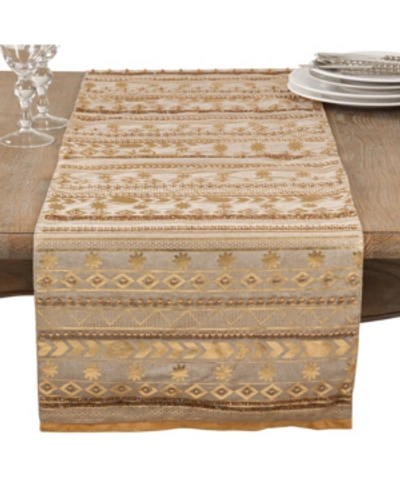 Saro Lifestyle Beaded Aztec Cotton Table Runner In Gold