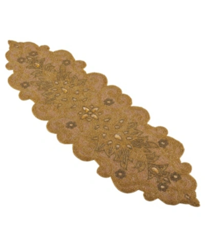 Saro Lifestyle Beaded Scroll Motif Table Runner In Gold