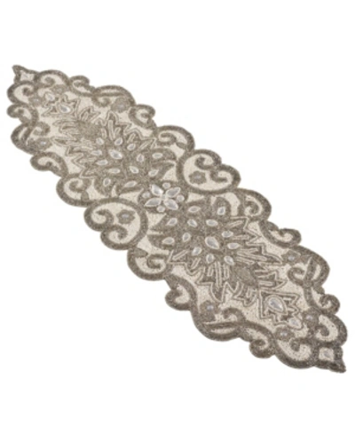 Saro Lifestyle Beaded Scroll Motif Table Runner In Silver