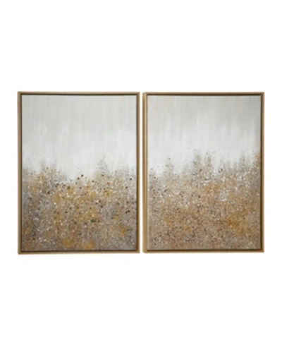 Cosmoliving Multimedia And Abstract Art Paintings With Glitter, Set Of 2 In Gold-tone