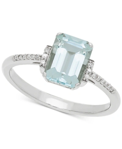 Macy's Aquamarine (1-3/8 Ct. T.w.) & Diamond Accent Ring In 14k White Gold In Blue