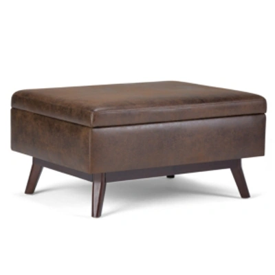 Simpli Home Owen Mid Century Modern Rectangle Coffee Table Storage Ottoman In Chestnut