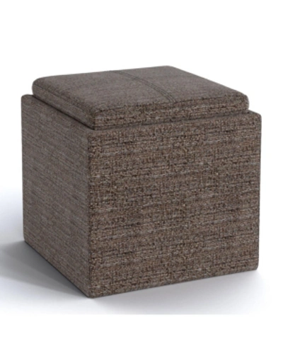 Simpli Home Rockwood Contemporary Square Cube Storage Ottoman In Mink Brown Tweed Fabric