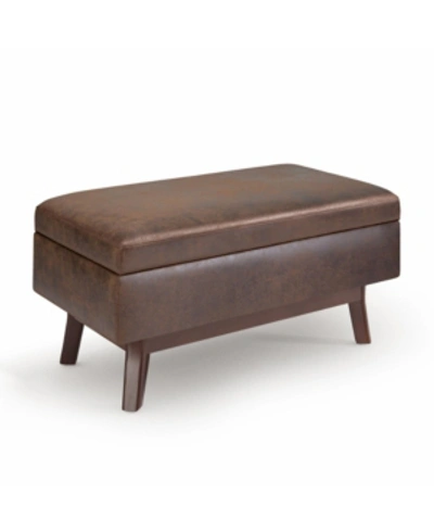 Simpli Home Owen Mid Century Modern Rectangle Small Rectangular Storage Ottoman In Brown