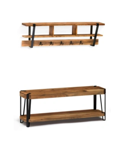 Alaterre Furniture Ryegate Natural Live Edge Bench With Coat Hook Shelf Set In Brown