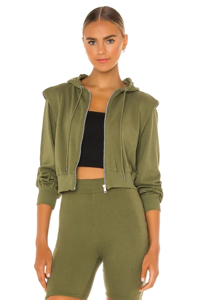 Lovers & Friends Alex Shoulder Pad Crop Zip Hoodie In Olive Green