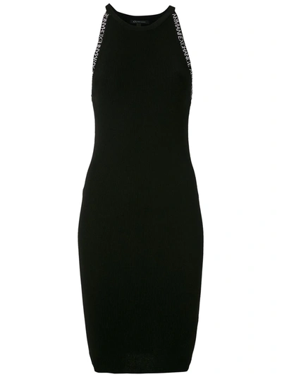 Armani Exchange Sleeveless Fitted Midi Dress In Black