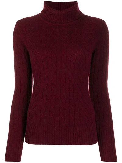 N•peal Cable Knit Roll Neck Jumper In Red