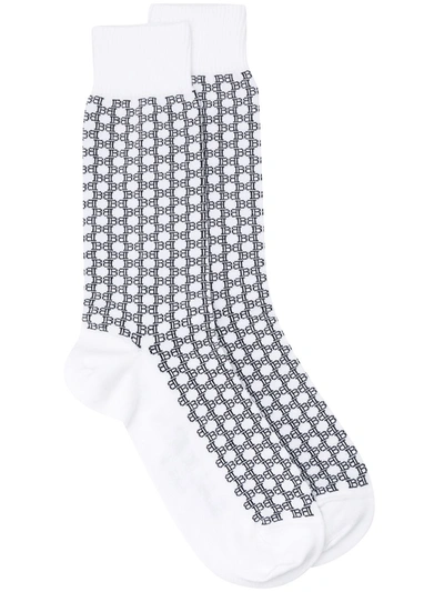 Balmain Monogram Socks In White