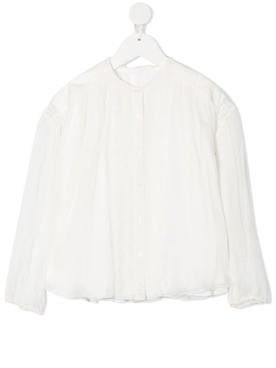 Chloé Kids' Embroidered Detail Silk Blouse In White