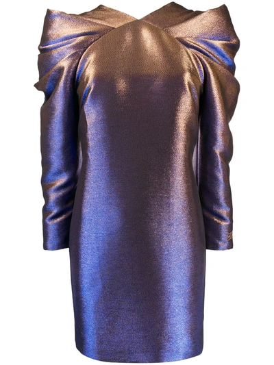 Karl Lagerfeld Pleated Iridescent Dress In Blue