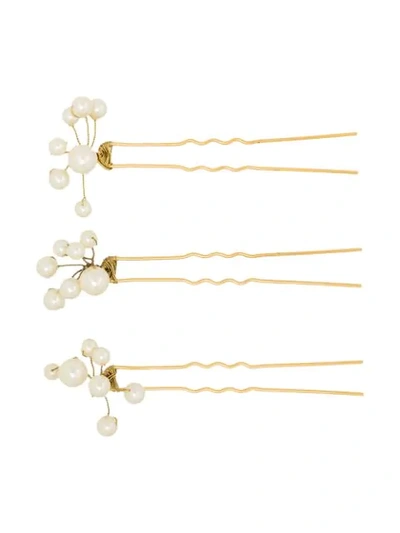 Jennifer Behr Three-pack Primavera Pearl-detail Hairpins In White