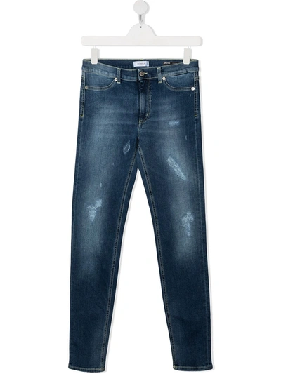 Dondup Teen Distressed Slim-cut Jeans In Blue