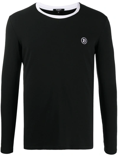 Balmain Embroidered Logo Long-sleeve T-shirt In Black
