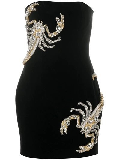 Balmain Sequinned Scorpion Strapless Mini Dress In Nero/argento