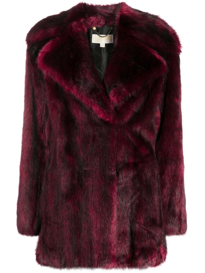 Michael Michael Kors Faux-fur Mid-length Coat In Dark Ruby