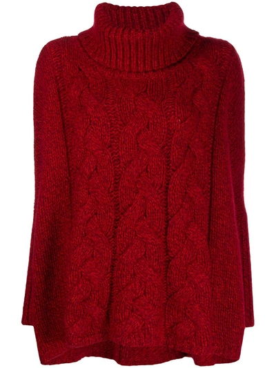 N•peal Cashmere Chunky Cable Knit Jumper In Red
