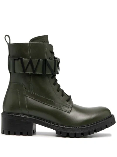 Twinset Logo Lettering Combat Boots In Green