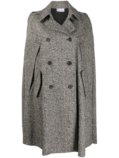 Red Valentino Herringbone Double-breasted Coat In Black