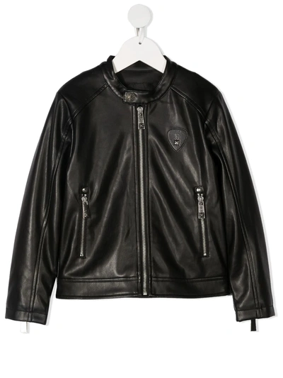 John Richmond Junior Kids' Zip-up Faux Leather Jacket In Black