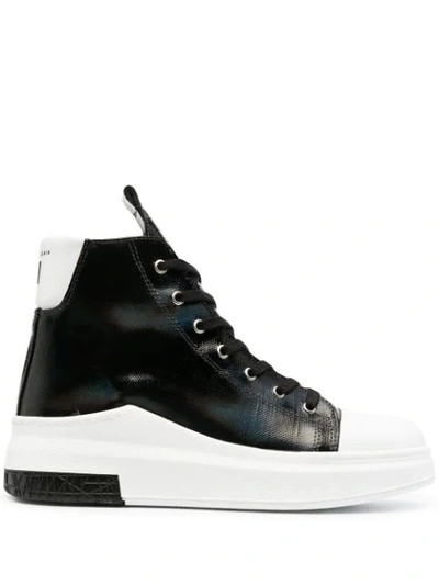 Cinzia Araia Monochrome Leather High-top Trainers In Black