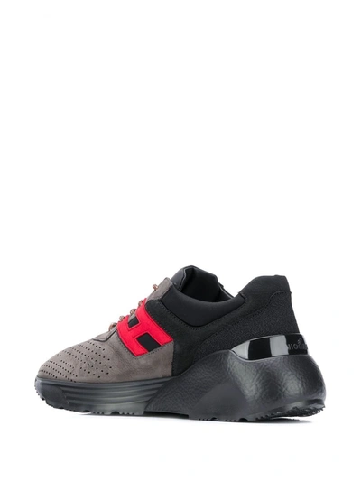 Hogan Active One Sneaker In Blue Leather And Nubuck With Red Details In Grey