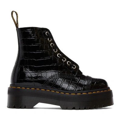 Dr. Martens' Sinclair Black Leather Ankle Boot With Crocodile Print