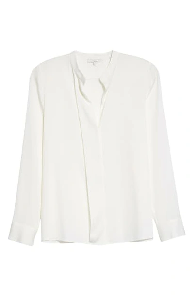 Vince Slim Fit Band Collar Stretch Silk Blouse In Off White