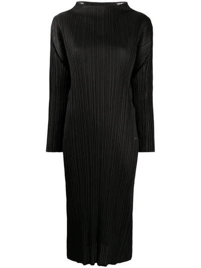 Issey Miyake Textured Long-sleeved Midi Dress In Black