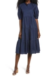 English Factory Puff Sleeve Dress In Navy