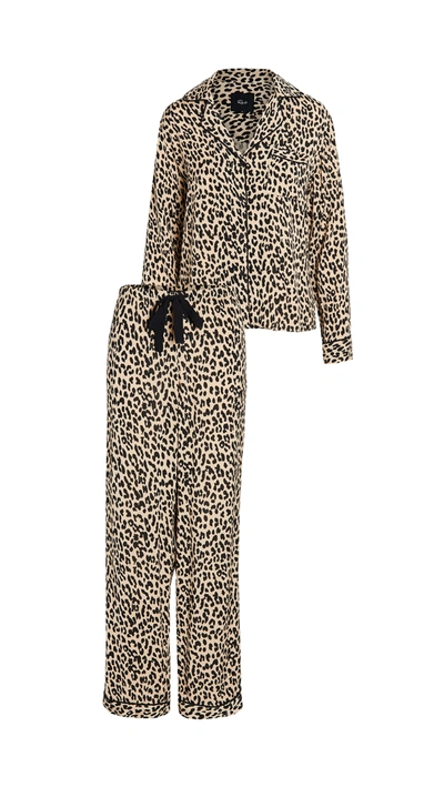 Rails Clara Animal Print Long Pajama Set - Sand Jaguar In Leopard