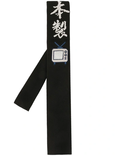 Yohji Yamamoto Tv Embroidery Wool Tie In Black