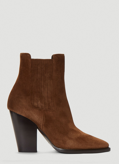 Saint Laurent Theo Chunky-heel Ankle Boots In Brown