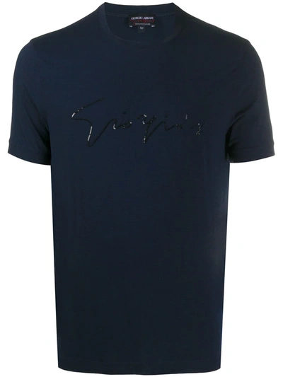 Giorgio Armani Sequin Signature Logo T-shirt In Blue