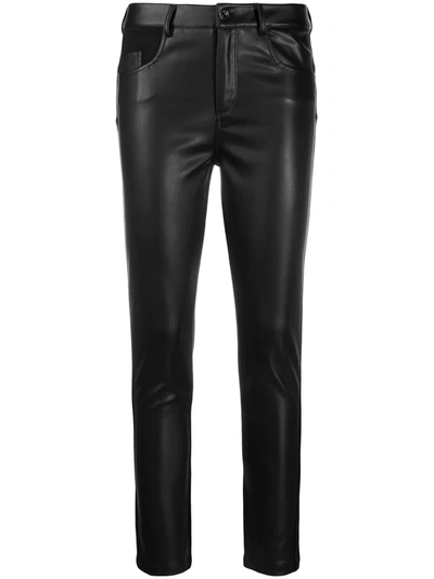 Liu •jo Contrast Leather-effect Trousers In Black