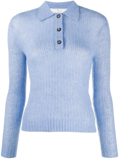 Tela Fine-knit Buttoned Top In Blue