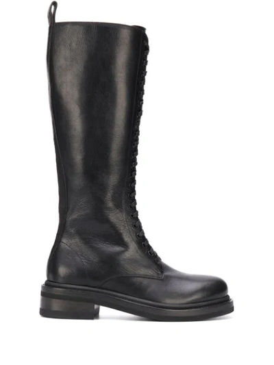 Buttero Knee-high Leather Combat Boots In Black