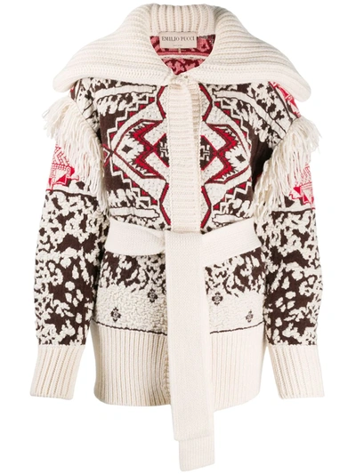 Pre-owned Emilio Pucci 2015 Geometric-knit Cardigan In Neutrals
