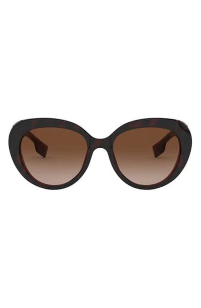 Burberry 54mm Round Cat Eye Sunglasses In Havana/ Brown Gradient