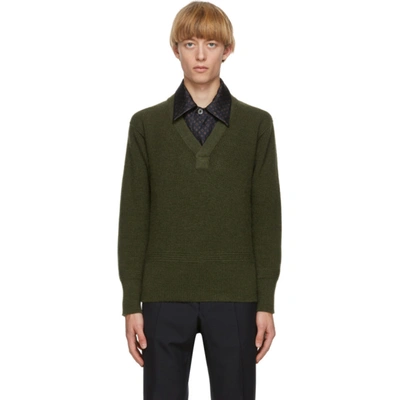 Maison Margiela Green Gauge Half-cardigan Sweater In 693m Olive