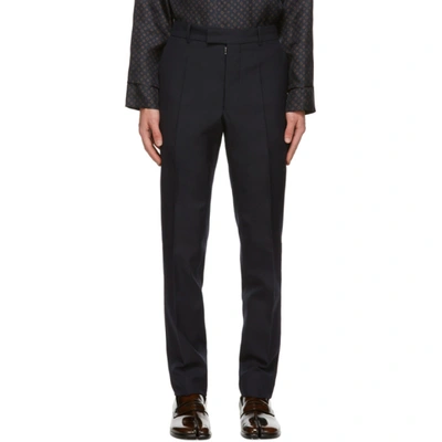 Maison Margiela Navy Techno Wool Slim-fit Trousers In 524 Navy