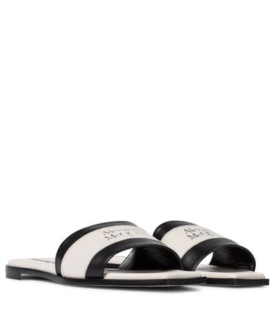 Alexander Mcqueen White And Black Signature Slide Sandals