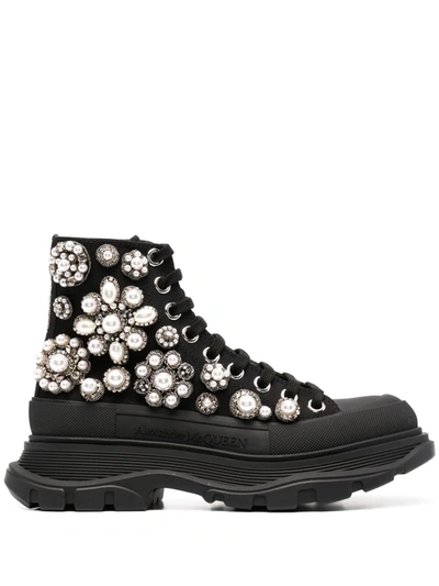 Alexander Mcqueen Tread Slick Embellished Sneakers In Black